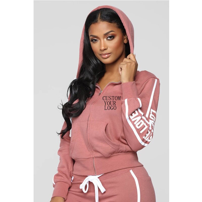 Women Tracksuit Two Piece Set Sexy Zipper Hoodies Tops + Trousers LOVE Letter Printed Sportwear Female Casual Outfits