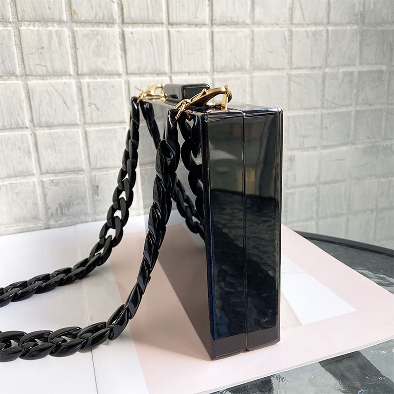 Patchwork Acrylic Handbags Evening Clutches Geometric Chain Shoulder Bag Ladies Party Wallets Purse for Women Free Shipping