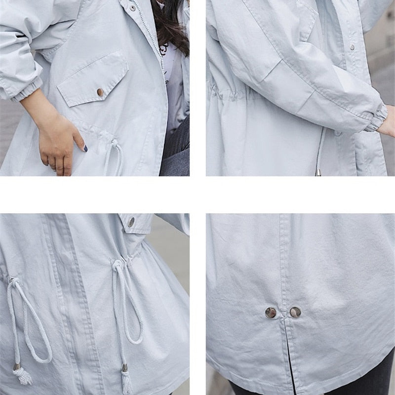 2022 Autumn New Fashion Women Jacket Hooded Coat Spring Long Ladies Casual Windbreaker Female Jackets Slim Outerwear R1043