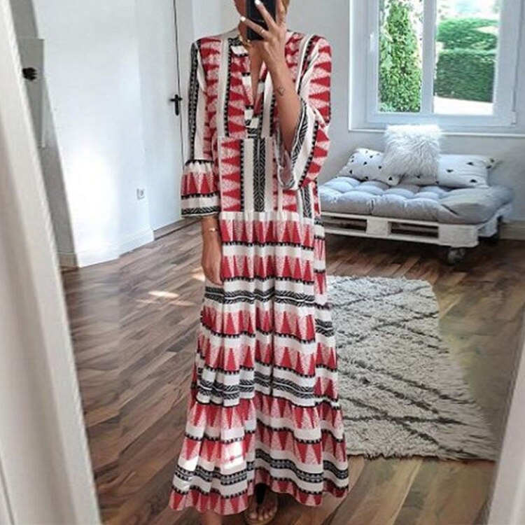 ELSVIOS  Plus size Autumn Butterfly Sleeve Long Dress Women Summer sexy V-neck Floral Print Boho Dress Elegant casual Maxi Dress