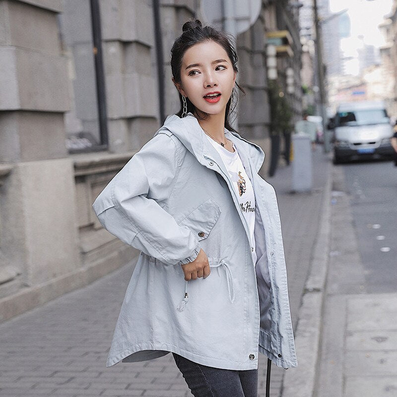 2022 Autumn New Fashion Women Jacket Hooded Coat Spring Long Ladies Casual Windbreaker Female Jackets Slim Outerwear R1043