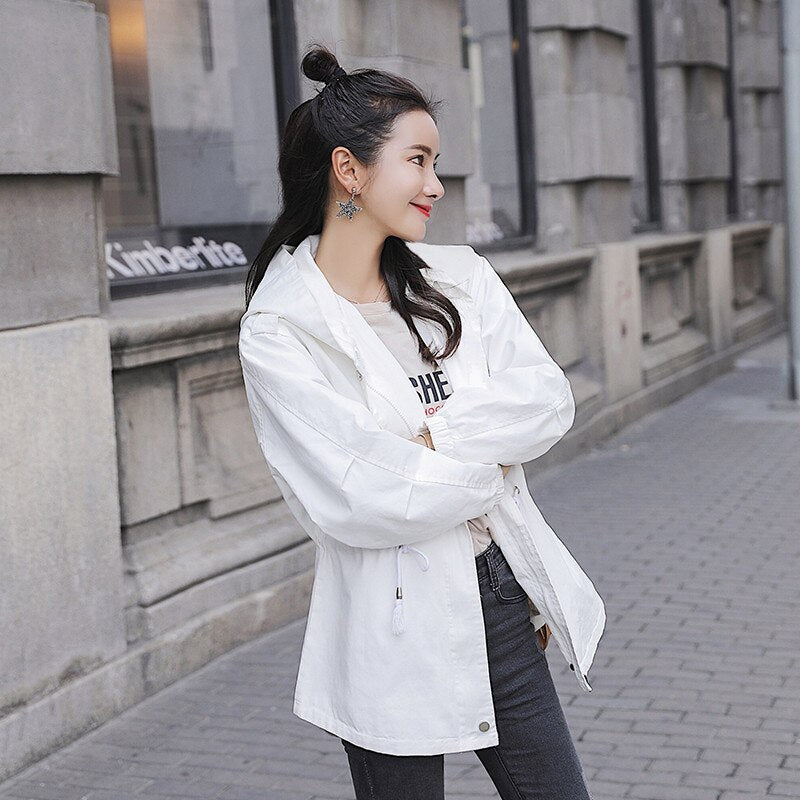 2022 Autumn New Fashion Women Jacket Hooded Coat Spring Long Ladies Casual Windbreaker Female Jackets Slim Outerwear R1043