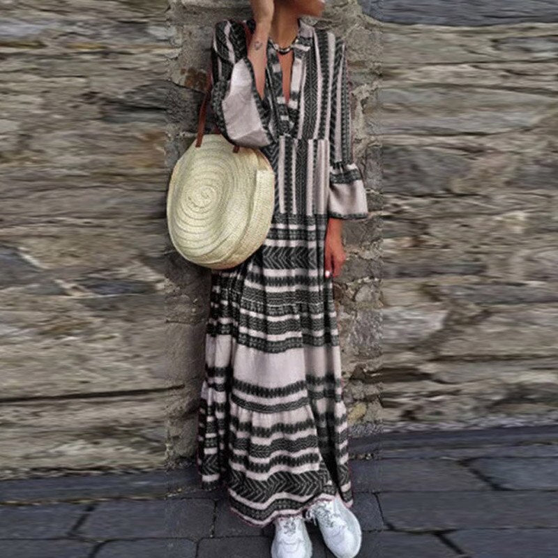 ELSVIOS  Plus size Autumn Butterfly Sleeve Long Dress Women Summer sexy V-neck Floral Print Boho Dress Elegant casual Maxi Dress