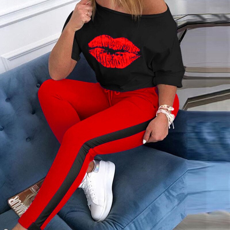 Top &amp; Colorblock Drawstring Pant Sets Women Casual Two Piece Set Top and Pants Outfits Print Sleeve Style Clothing Length Collar