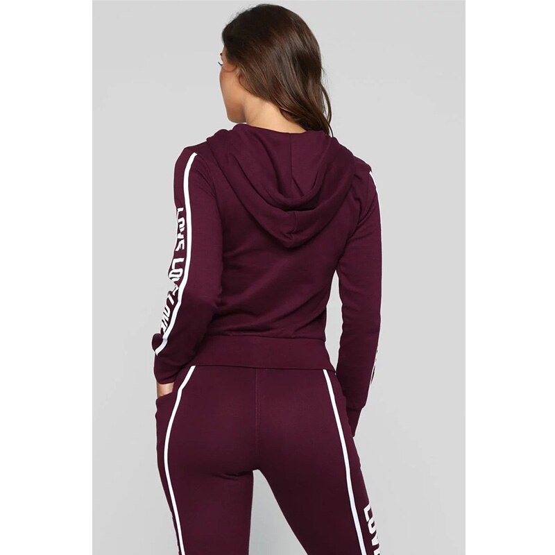 Women Tracksuit Two Piece Set Sexy Zipper Hoodies Tops + Trousers LOVE Letter Printed Sportwear Female Casual Outfits