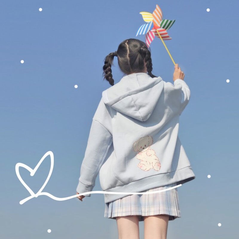 Cute Dog Print Hoodie Sweatshirt Girl Zip Up Women Loose Punk Hip Hop Tops Cute Funny Oversize Korean High Street Hoodies Coat