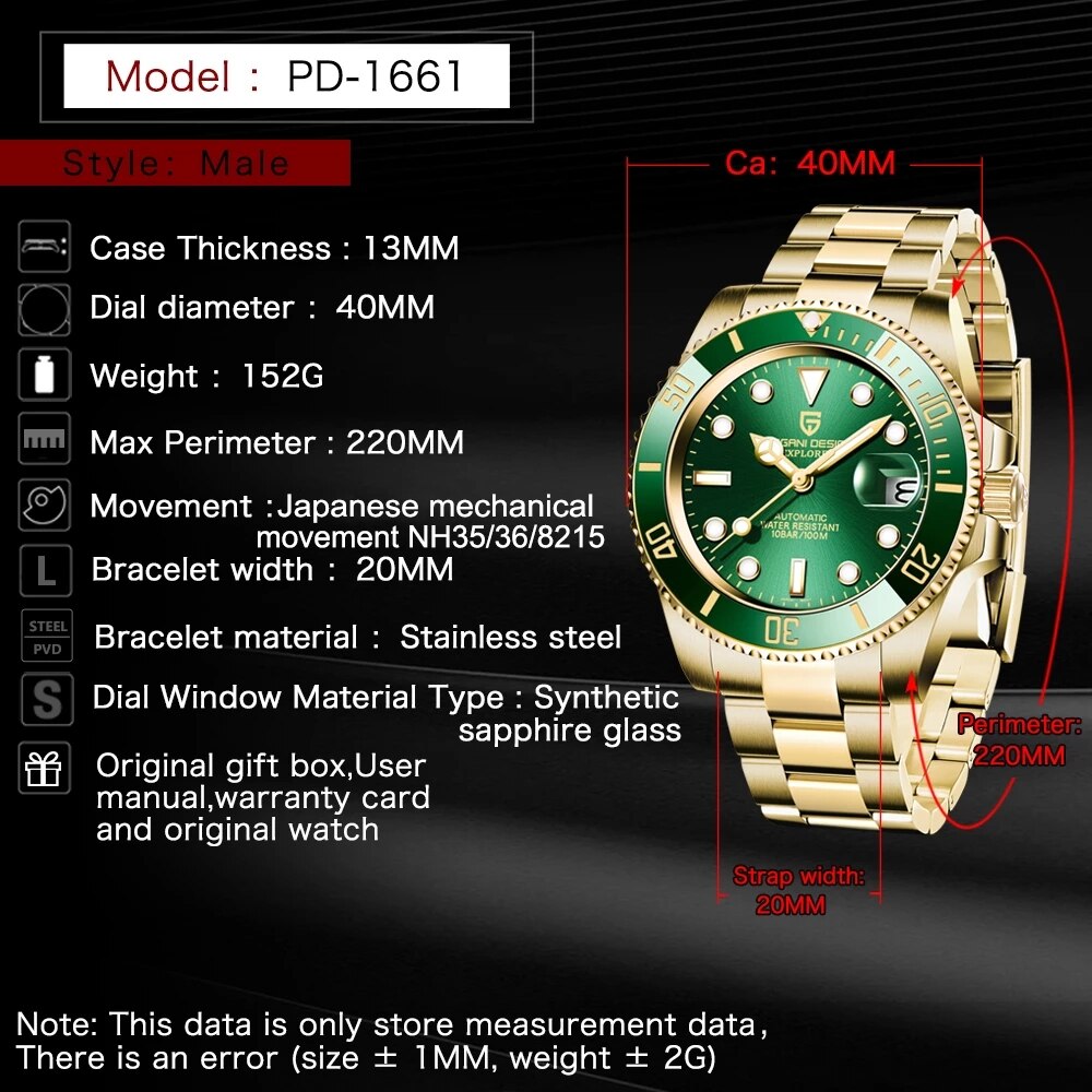 PAGANI DESIGN Top Brand Luxury Mechanical Watch Stainless Steel Waterproof Automatic Watch Sapphire Glass Business Men Watch