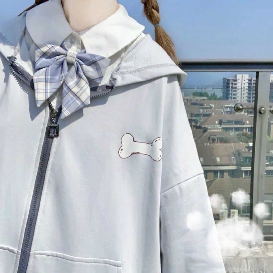Cute Dog Print Hoodie Sweatshirt Girl Zip Up Women Loose Punk Hip Hop Tops Cute Funny Oversize Korean High Street Hoodies Coat