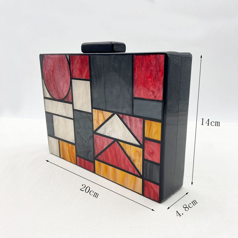 Patchwork Acrylic Handbags Evening Clutches Geometric Chain Shoulder Bag Ladies Party Wallets Purse for Women Free Shipping