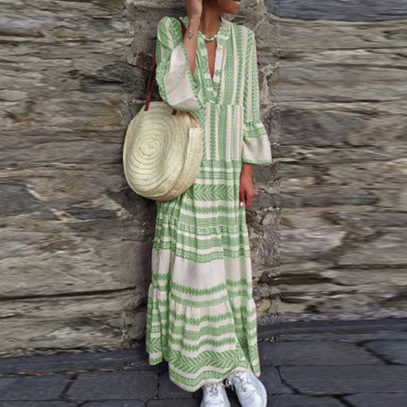 ELSVIOS  Plus size Autumn Butterfly Sleeve Long Dress Women Summer sexy V-neck Floral Print Boho Dress Elegant casual Maxi Dress