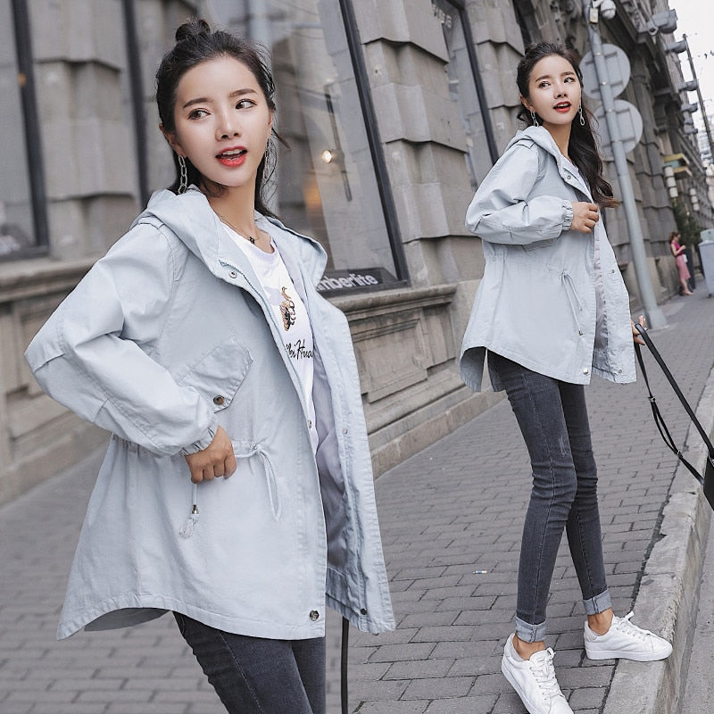 2022 Autumn New Fashion Women Jacket Hooded Coat Spring Long Ladies Casual Windbreaker Female Jackets Slim Outerwear R1043