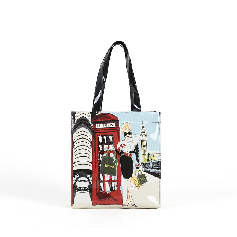 London Style PVC Reusable Shopping Purses Large Eco Friendly Flower Women's Tote Shopper Bag Summer Waterproof Beach Handbag