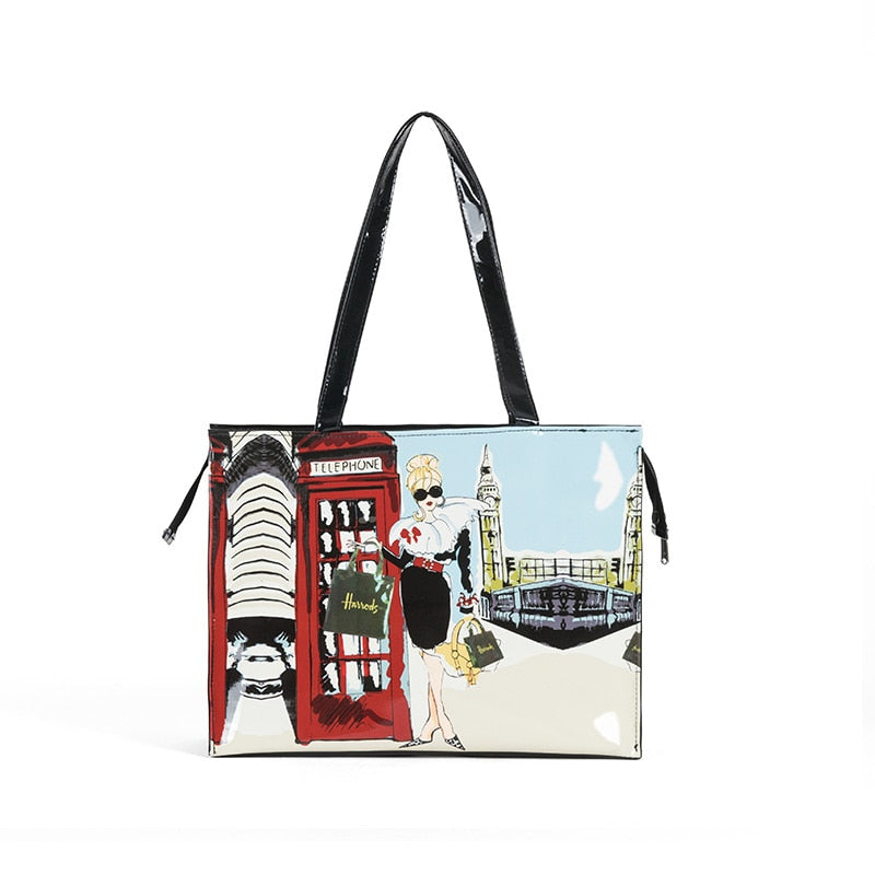 London Style PVC Reusable Shopping Purses Large Eco Friendly Flower Women's Tote Shopper Bag Summer Waterproof Beach Handbag