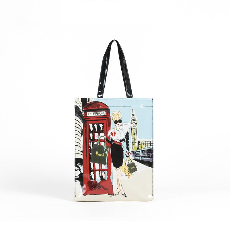 London Style PVC Reusable Shopping Purses Large Eco Friendly Flower Women's Tote Shopper Bag Summer Waterproof Beach Handbag