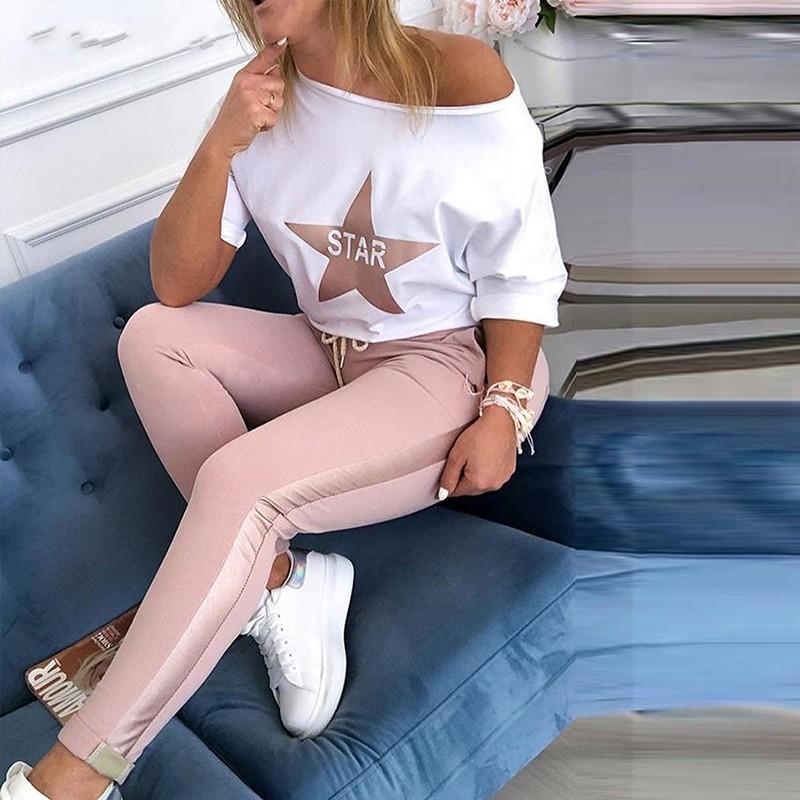 Top &amp; Colorblock Drawstring Pant Sets Women Casual Two Piece Set Top and Pants Outfits Print Sleeve Style Clothing Length Collar