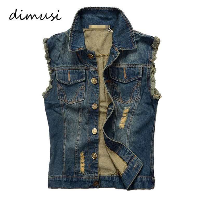 DIMUSI Summer Ripped Mens Denim Vest Male Tank Top Washed jeans waistcoat Man Cowboy Brand Hip Hop Sleeveless Jacket 6XL,YA564